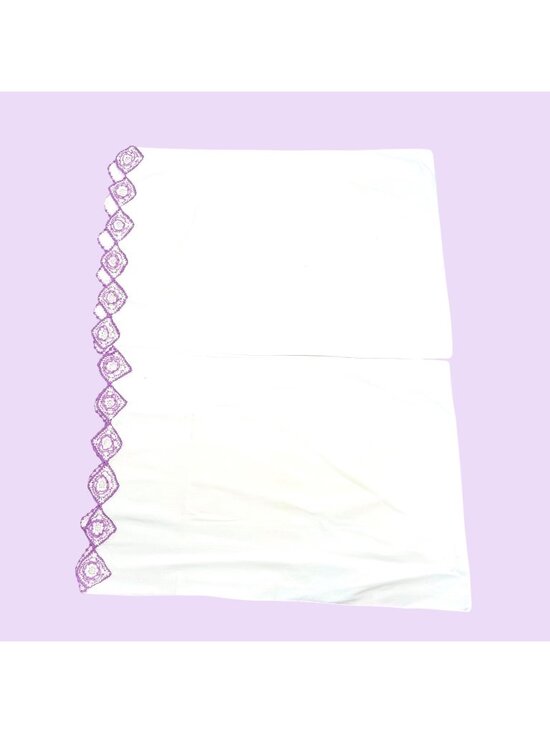Handmade Other - Vintage White Pillowcases With Purple & White Crochet Trim